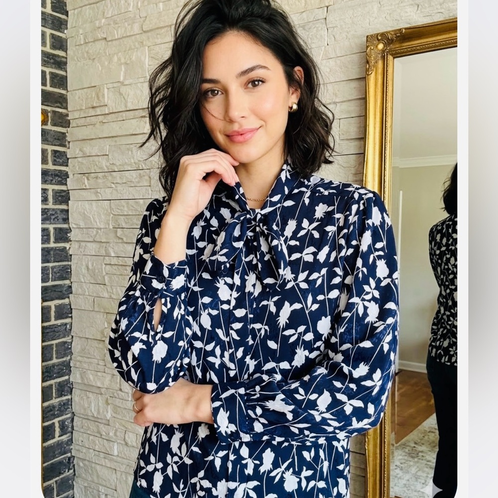 Floral Navy and White Women's Top
